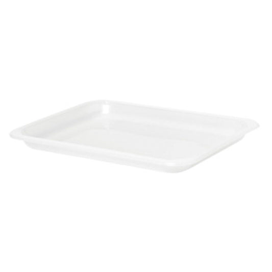 Die Duni GmbH PP Caterline 227x178x18mm, 500ml, trnsp. tray ist eine schlichte, rechteckige Kunststoffverpackung mit leicht erhabenen Kanten - ideal für Lebensmittel - auf weißem Hintergrund.