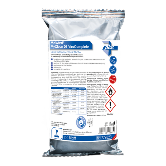 MaiMed MyClean DS ViruComplete utántöltő 120 db. Áztatott törlőkendő-semleges 15x18cm | Csomag (150 db)