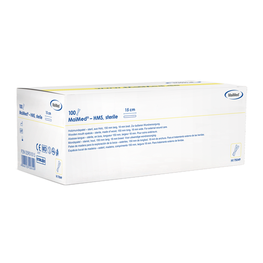 MaiMed - HMS steril fa szájlenyomó, 15cm hosszú, 100x1 db. sterilen csomagolt | Doboz (100 db)