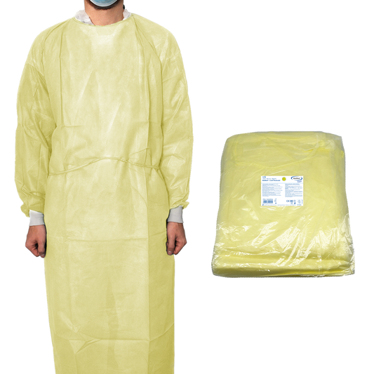 MaiMed-Coat ViruGuard, védőruha gyapjúból, sárga BW mandzsetta, 140x140cm, 10 db/csomag Sorozat: Protect | Csomag (10 db)