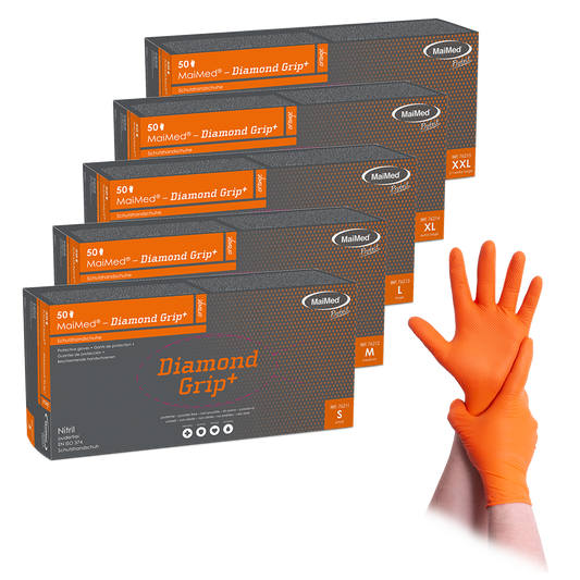 MaiMed-Diamond Grip+ narancssárga, nem steril, pf latexmentes nitril kesztyű