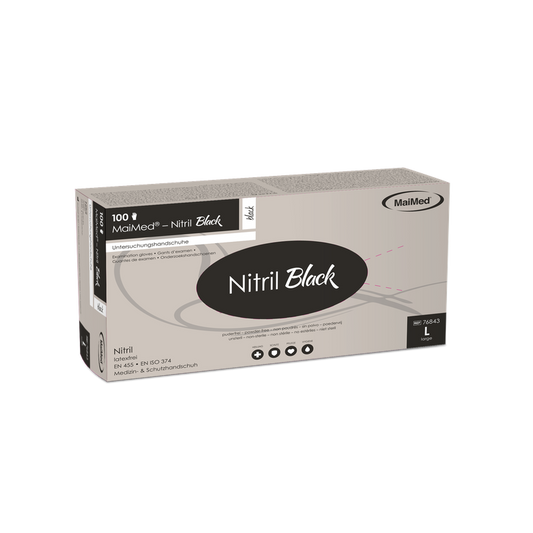 MaiMed-Nitrile Black fekete, nem steril púdermentes, latexmentes kesztyű 100 db/doboz