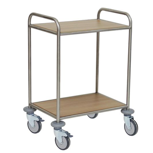 Der Novocal Mehrzweckwagen verfügt über einen stabilen Edelstahlrahmen, zwei melaminbeschichtete Einlegeböden und vier schwenkbare Lenkrollen. An beiden Enden befinden sich Griffe für den einfachen Transport. Marke: Novocal. Das Paket enthält einen Wagen.
