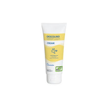 Egy 100 ml-es Dr. Schumacher DESCOLIND EXPERT LIGHT CREAM kézkrém tubus a Dr. Schumacher GmbH-tól, fehér kupakkal és sárga-kék címkével, fehér háttér előtt áll - ideális érzékeny bőrre és hipoallergén.