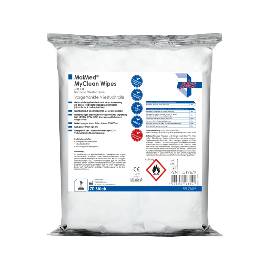 MaiMed MyClean Wipes puha XXL desi törlőkendők, utántölthető 70 lap, telítetlen, 28x30cm | Csomag (70 lap)