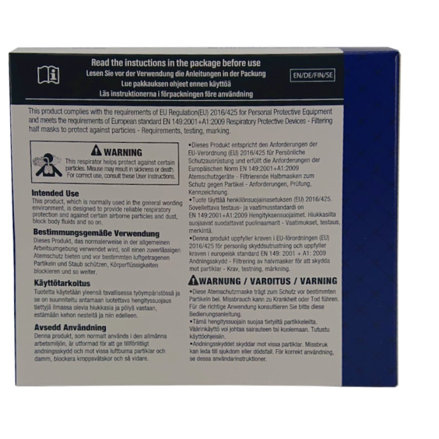 FFP2 légzőmaszk, fehér, 10 db. / Doboz szelep nélkül, fülhurkok | Doboz (10 db)