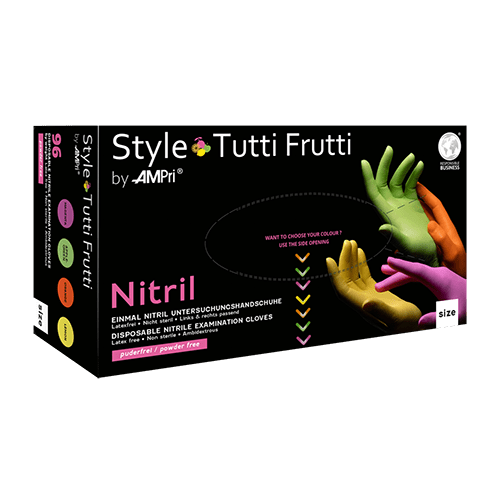 AMPri Style Tutti Frutti nitril kesztyű, púdermentes, vegyes színű | doboz (96 darab)