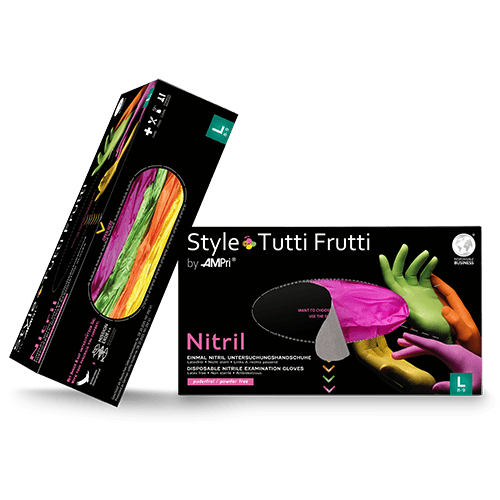 AMPri Style Tutti Frutti nitril kesztyű, púdermentes, vegyes színű | doboz (96 darab)