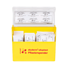 Sárga aluderm®-aluplast burkolólap-adagoló, megtöltve