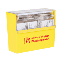Sárga aluderm®-aluplast burkolólap-adagoló, megtöltve
