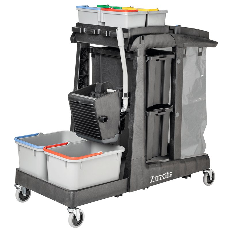 Numatic tisztító kocsi EcoMatic EM5 A SRK16 univerzális préskészlettel és 4 x 5 literes vödörrel Csomag (1 db)