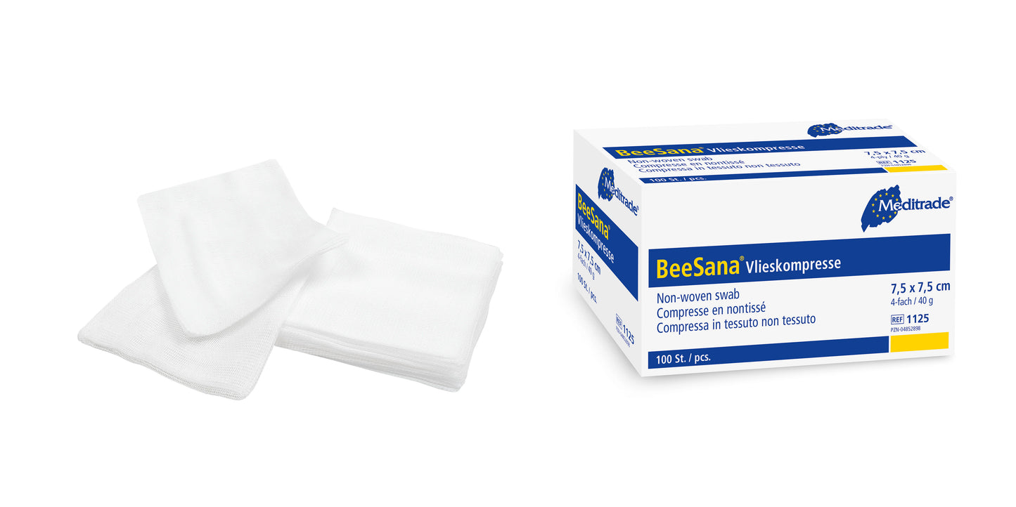 BeeSana® gyapjú borogatás, nem steril, 4-szeres, 40 g, 7,5 x 7,5 cm | Csomag (100 db)
