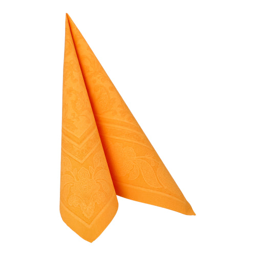 Egyetlen PAPSTAR 20 szalvéta "ROYAL Collection" 1/4-hajtás (40x40 cm) a PAPSTAR GmbH-tól háromszög alakban áll és finom dekorral van ellátva - ideális bármilyen asztali dekorációhoz. A háttér egyszínű fehér.