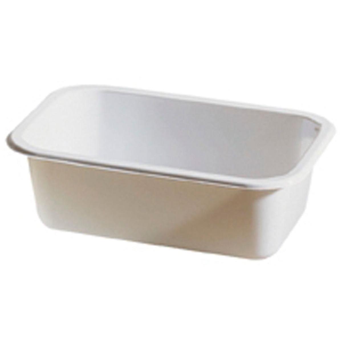 A Duni GmbH CPET Take-Away kicsi fehér CPET egy kicsi, téglalap alakú fehér műanyag tartály lekerekített sarkokkal, amely üresen van ábrázolva fehér háttér előtt. Egyszerű dizájnnal rendelkezik és mikrohullámú sütőben használható.