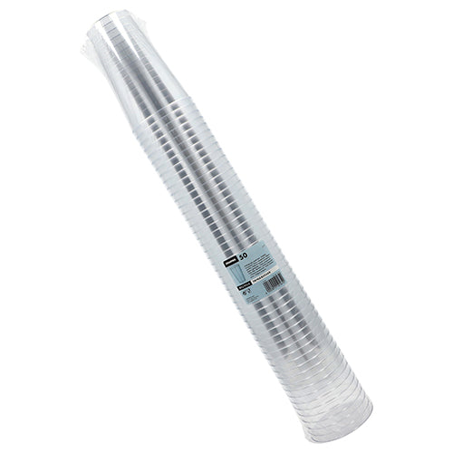 Egy halom Starpak 50 pohár, PS átlátszó eldobható pohár van egy műanyag csomagolásba csomagolva, amelyen a Starpak márka és a termék adatai szerepelnek.