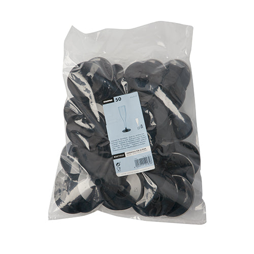 Egy átlátszó műanyag zacskó 50 Starpak fekete PS aljat tartalmaz (Ø 6,55 cm, magasság 2,05 cm) talpas poharakhoz. A címke egy poharat mutat aljjal, valamint termék- és mennyiségi információkat.