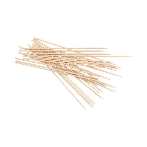 Egy köteg PAPSTAR fából készült sasliknyárs (Ø 3 mm, 20 cm hosszú, 50 darabos csomag) a PAPSTAR GmbH-tól fehér háttéren fekszik. A fa nyársak vékonyak, egyenesek és hegyesek - ideálisak grillezett ételekhez.