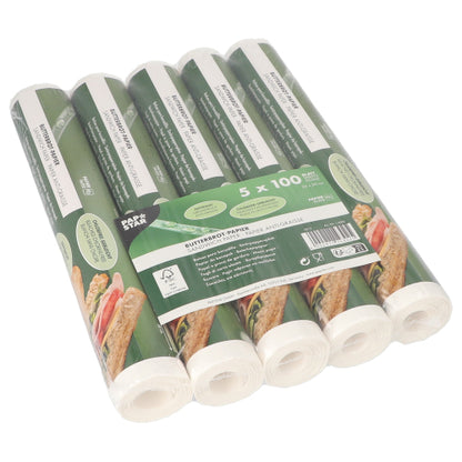 A PAPSTAR vajaskenyérpapír, 25x30 cm, fehér, egy csomagban érkezik 500 lappal, zsugorfóliába csomagolva a PAPSTAR GmbH-tól - ideális élelmiszerek csomagolására.