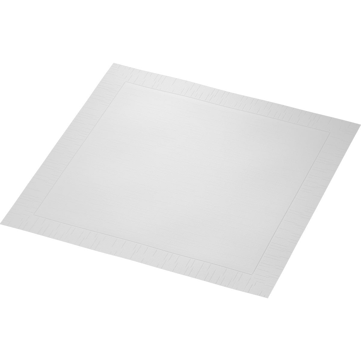 Egyetlen Duni GmbH Klassikservietten 40 x 40 cm-es, 4 rétegű, dombornyomott 1/4 hajtású szalvéta ferdén van bemutatva egy egyszínű háttéren, és megmutatja finoman dombornyomott szélét és sima közepét.