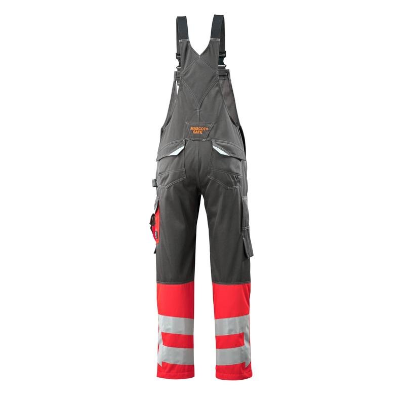 MASCOT® Sunderland dungarees, sötét antracit/hi-vis vörös