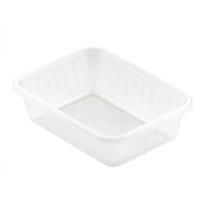 A képen egy Fixpack® téglalap alakú átlátszó PP 146x110mm tárolódoboz látható a Duni GmbH-tól, bordázott oldalakkal és fedél nélkül, fehér háttéren.