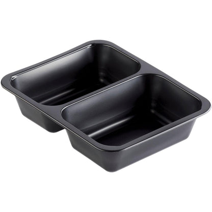 Die PP-Schale Caterline 2 Schwarz PP 227x178 von Duni GmbH bietet zwei rechteckige Fächer, ist antihaftend, mit tiefer und glatter Innenfläche - ideal für Catering-Veranstaltungen.
