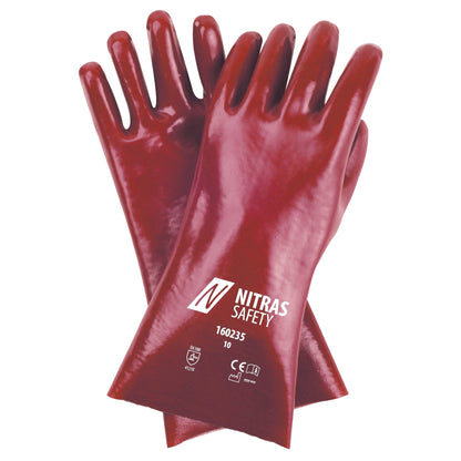 NITRAS PVC kesztyű, piros, EN 388 pamutdzsörzé | Csomag (12 pár)