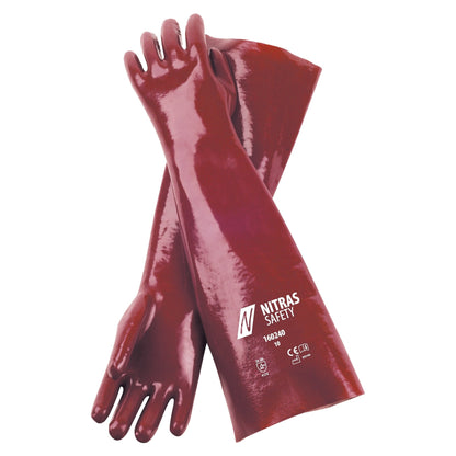 NITRAS PVC kesztyű, piros, EN 388 pamutdzsörzé | Csomag (12 pár)