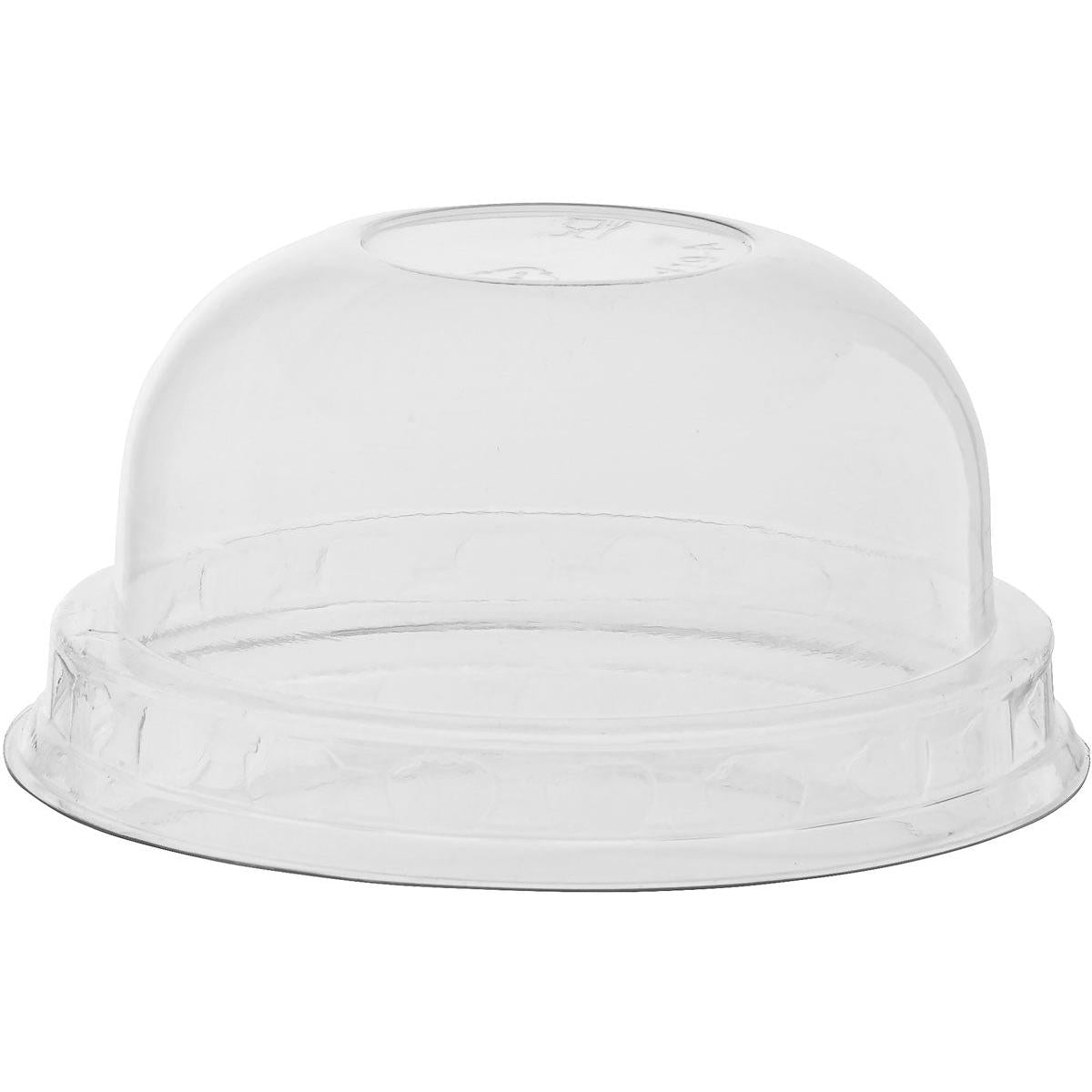Der Kuppeldeckel (geschlossen) für 153397 / 153398 Transparent APET von Duni GmbH ist ein klarer, kuppelförmiger Deckel, der sich ideal zum Abdecken von Bechern oder Behältern in Lebensmittelverpackungen eignet. Jede Packung enthält 50 Stück.