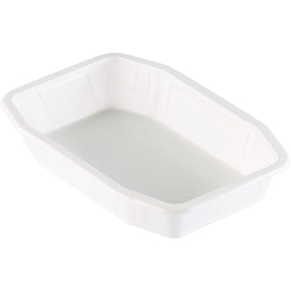 A Duni GmbH PP HMR Fehér PP 215x148 tál egy egyszerű, fehér, téglalap alakú tál, enyhén megemelt peremmel, fehér háttér előtt ábrázolva.