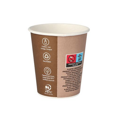 A Starpak papírpohár forró italokhoz, 0,2 l, „To Go” motívummal, egy barna eldobható papírpohár figyelmeztető szimbólumokkal és szöveggel, amely arra figyelmeztet, hogy a tartalom forró lehet. Ideális forró italok útközbeni szállítására. Újrahasznosíthatóként van megjelölve, fenntartható forrásból származó anyagokból készül, PEFC tanúsítvánnyal rendelkezik, és erősen hasonlít egy papírpohár dizájnjára.