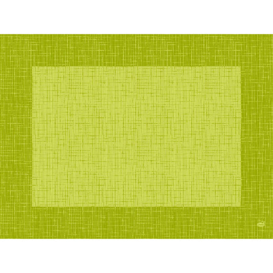 Ein Quadrat mit einem strukturierten Kreuzschraffurmuster in Gelb-Grün - ähnlich wie bei den Duni GmbH Dunicel-Tischsets 30 x 40 cm Linnea kiwi (100 Stück) - ist auf einem dunkleren grünen Hintergrund zentriert, mit einem kleinen weißen Symbol unten rechts.