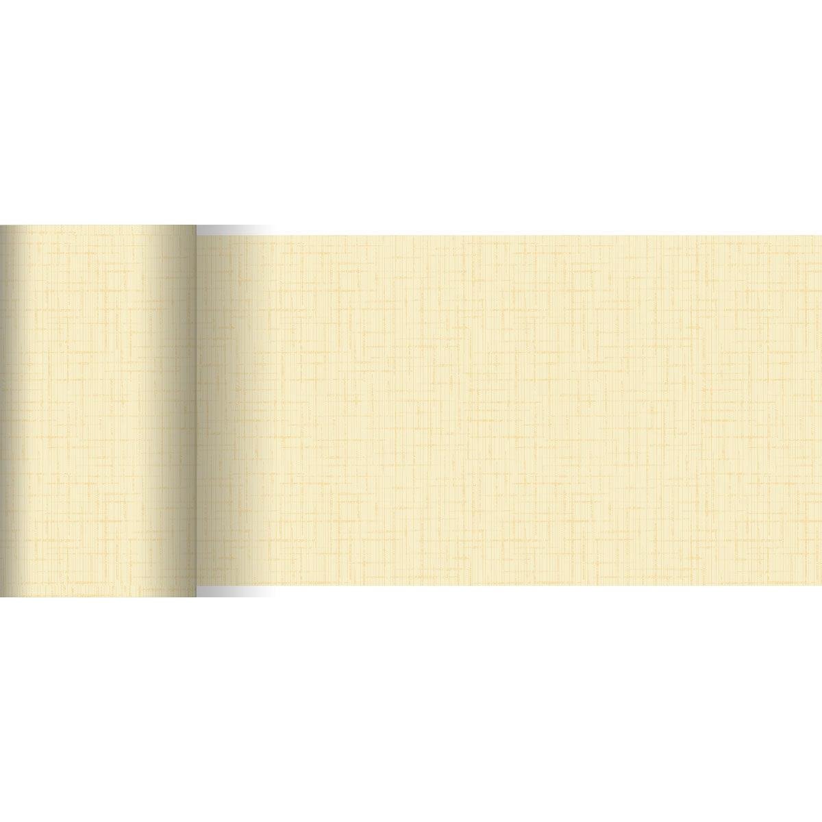 A Duni GmbH 20 m x 15 cm-es Dunicel asztali futója egy bézs, finoman strukturált keresztvonalas asztali futó, ideális modern asztaldekorációkhoz. Egyszerű, de elegáns dizájnja világításban is jól mutat.
