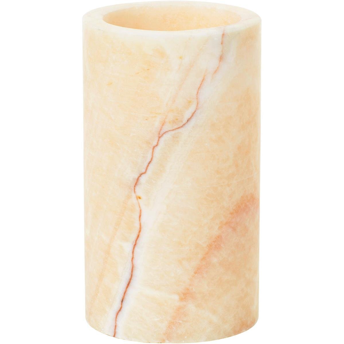 A Duni GmbH ásványi ónix gyertyatartója (125x70 mm) elegáns világosbézs dizájnjával tűnik ki, természetes erezetével és nyitott felső részével, amely egyszerű fehér háttér előtt jelenik meg. Csomagolás: 1 darab.