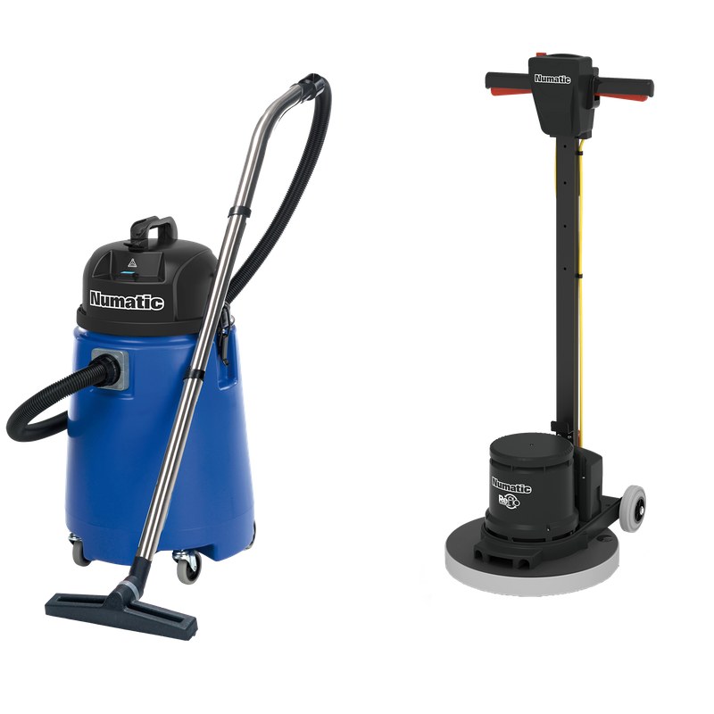 Numatic egytárcsás gép HFM1515R / ESM készlet 5B vízporszívóval WV800-2 és PadLoc Trei | Csomag (1 db)