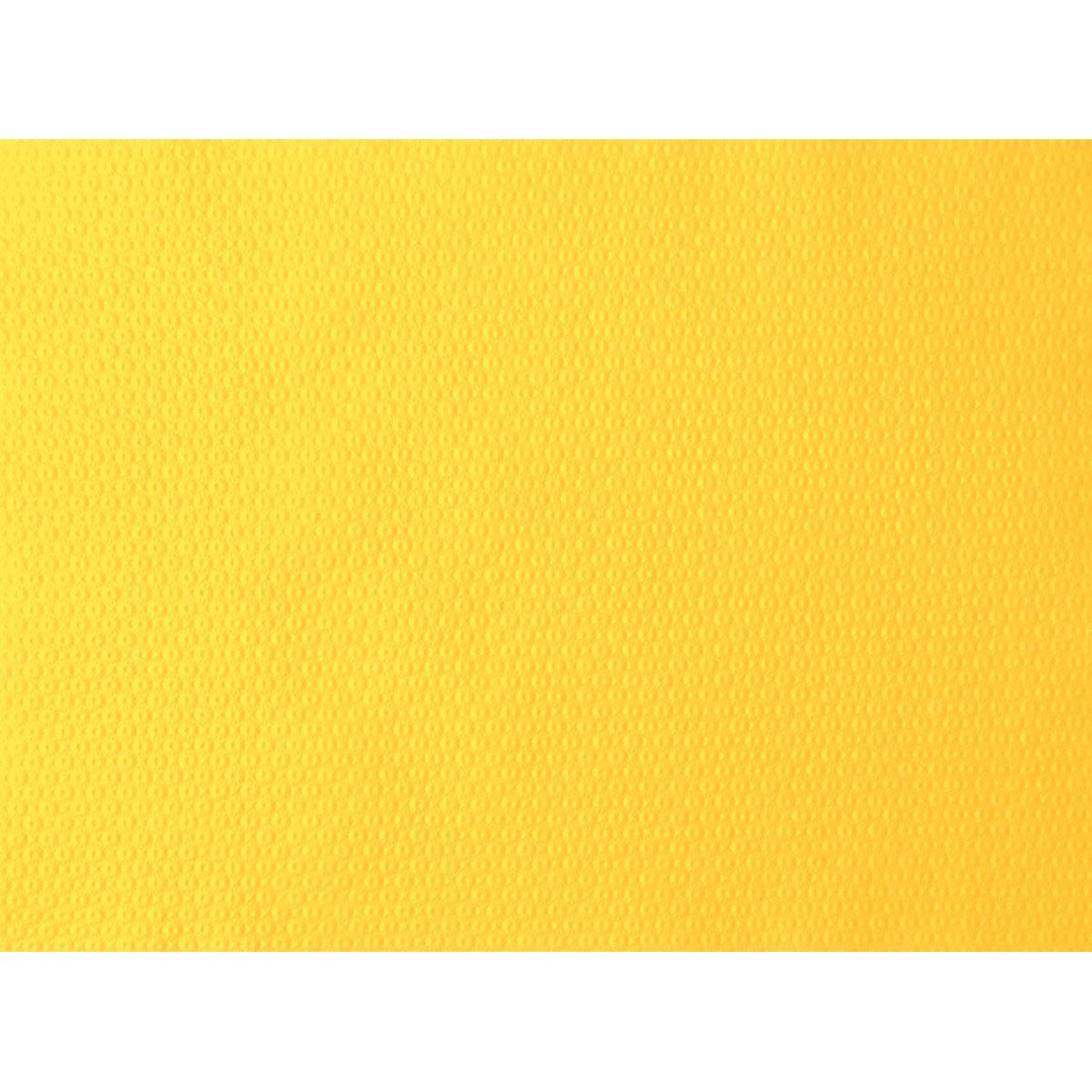 Közelkép a Duni GmbH 30x40 cm-es sárga papír asztalterítőinek strukturált felületéről (500 darabos csomag), amely finom mintát mutat kis, egyenletesen elosztott, kiemelkedő pontokból - tökéletes ünnepi alkalmakra és rendezvényekre.