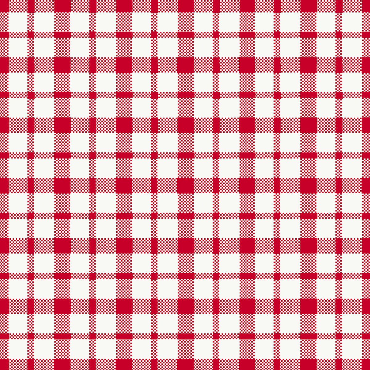 Piros-fehér kockás minta egyenletes vonalakkal négyzeteket és téglalapokat alkot ezeken a kiváló minőségű Duni GmbH 40 x 40 cm-es 1/4 hajtású Dunisoft szalvétákon.