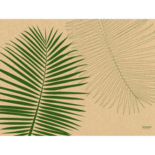 Zwei Palmblätter auf beigem Hintergrund zieren das Papier-Tischset (30x40 cm) von Duni GmbH - ideal für Feste. Die Packung enthält 250 Stück; "ecoecho" steht unten rechts.