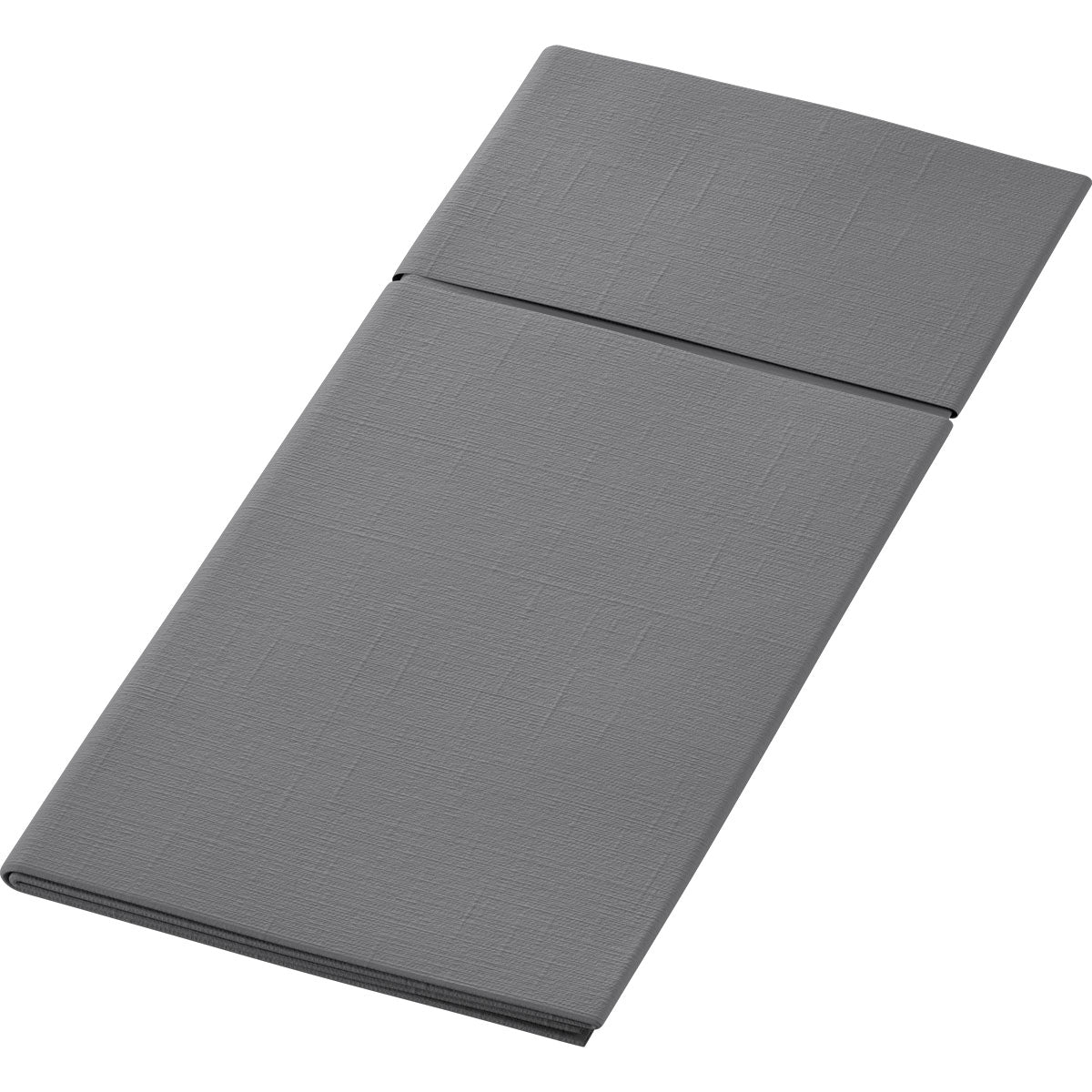 Fehér alapon egy hajtogatott, téglalap alakú, szürke 480 x 400 mm-es Duniletto a Duni GmbH-tól, amely finom struktúramintával rendelkezik, és egyesíti egy kiváló minőségű asztali kiegészítő formáját és eleganciáját.