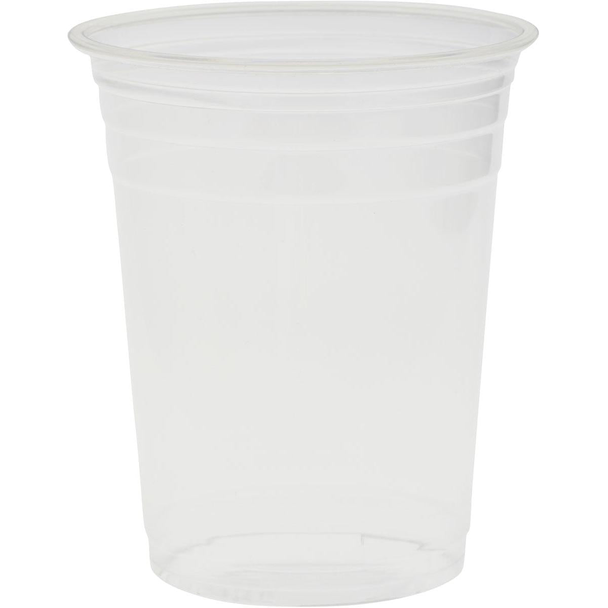 A Duni GmbH által gyártott Crystal Transparent csésze, amely kiváló minőségű anyagokból készült, enyhén kiálló peremmel, üresen áll egy egyszerű fehér háttér előtt.