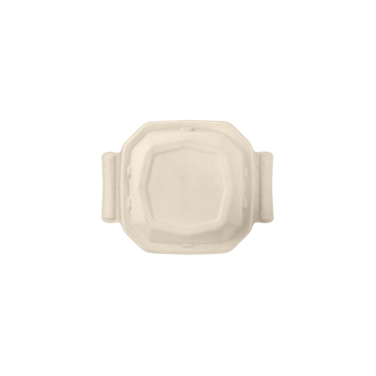 Egy barna bagasse fedél a Duni GmbH 188140 eldobható élelmiszertárolóhoz (202x160x37mm, 80 darabos csomag) felülről két kis fogantyúval egyszínű fehér háttér előtt van ábrázolva.