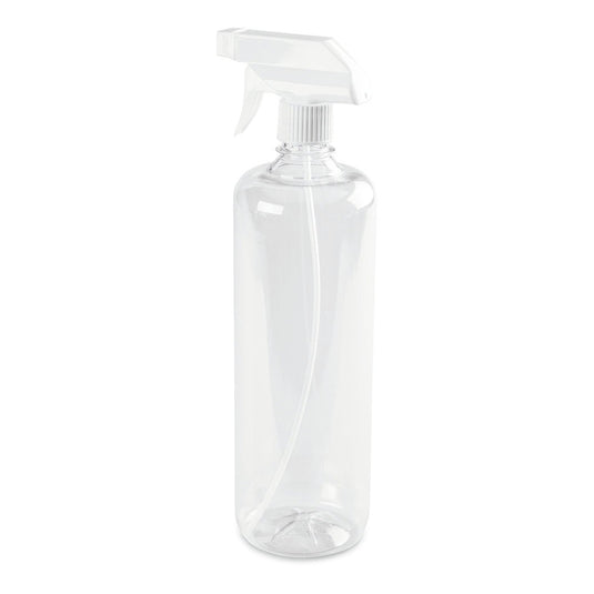A Nölle Profi Brush permetezőflakon, színes-átlátszó, 960 ml műanyagból készült Nölle Profi Brush kefe- és ecsettechnika e.K., fehér permetezőfejjel, fehér háttér előtt áll függőlegesen.