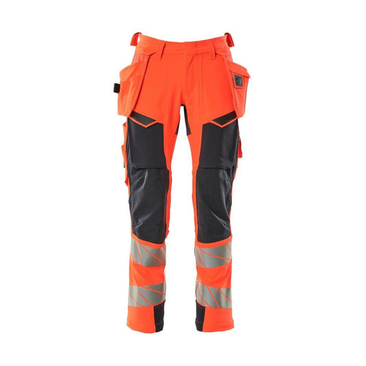 Nadrág függőzsebekkel, ULTIMATE STRETCH nadrág, Hi-Vis piros/fekete-kék