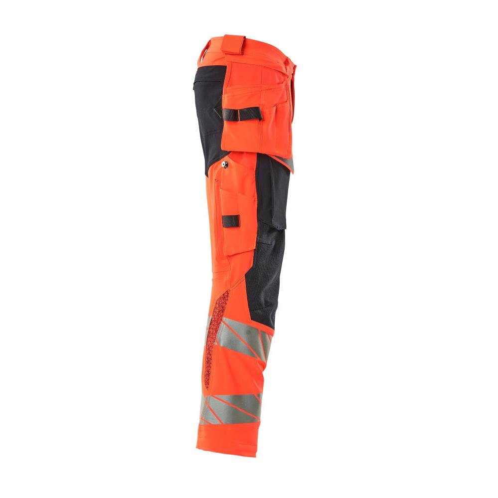 Nadrág függőzsebekkel, ULTIMATE STRETCH nadrág, Hi-Vis piros/fekete-kék