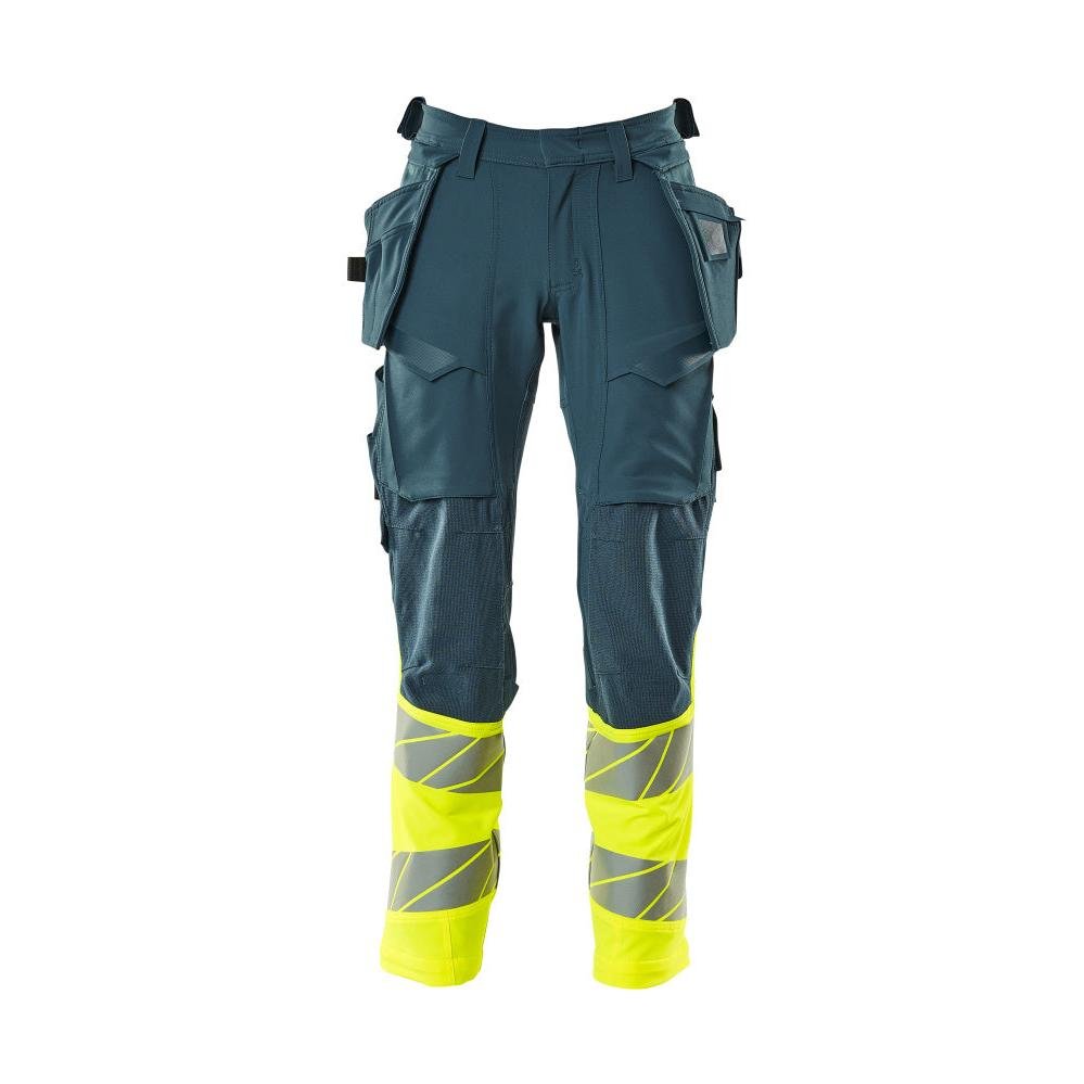 Nadrág függő zsebekkel, ULTIMATE STRETCH nadrág, sötét petroléter/hi-vis sárga