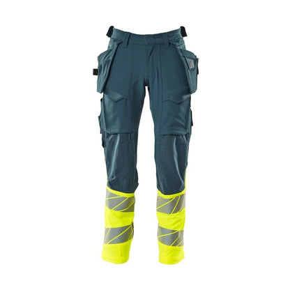 Nadrág függő zsebekkel, ULTIMATE STRETCH nadrág, sötét petroléter/hi-vis sárga