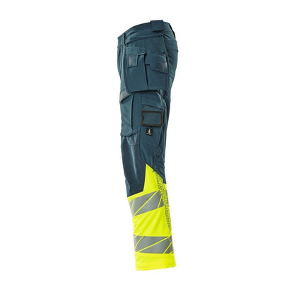 Nadrág függő zsebekkel, ULTIMATE STRETCH nadrág, sötét petroléter/hi-vis sárga