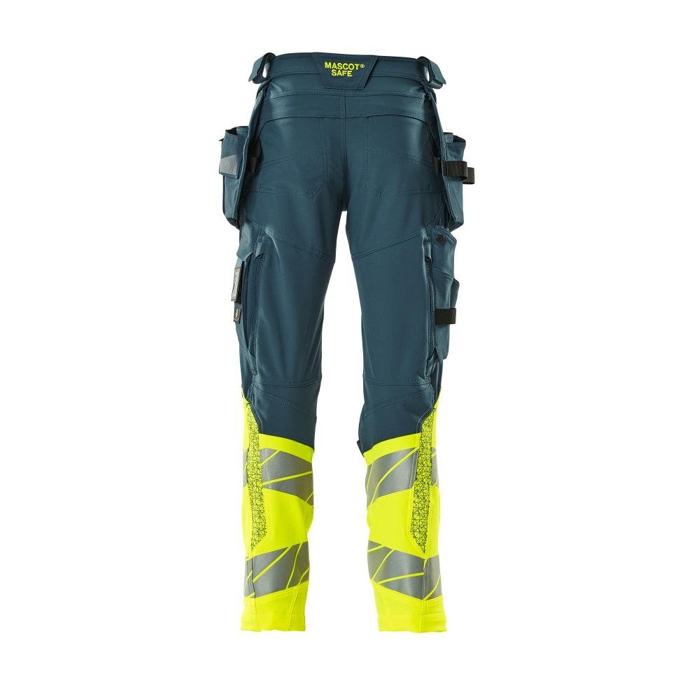 Nadrág függő zsebekkel, ULTIMATE STRETCH nadrág, sötét petroléter/hi-vis sárga
