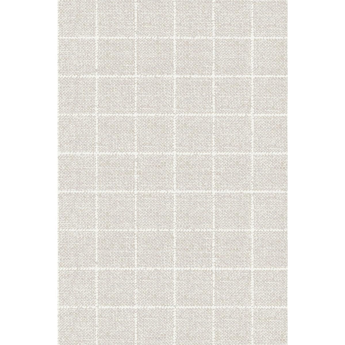 A Duni GmbH 40 x 60 cm 1/4 hajtású Dunilin szalvétáinak közeli felvétele világos bézs anyagot mutat fehér rácsmintával, amely elegáns szerkezetével tökéletes a kiváló minőségű szalvétákhoz és stílusos asztali dekorációhoz.