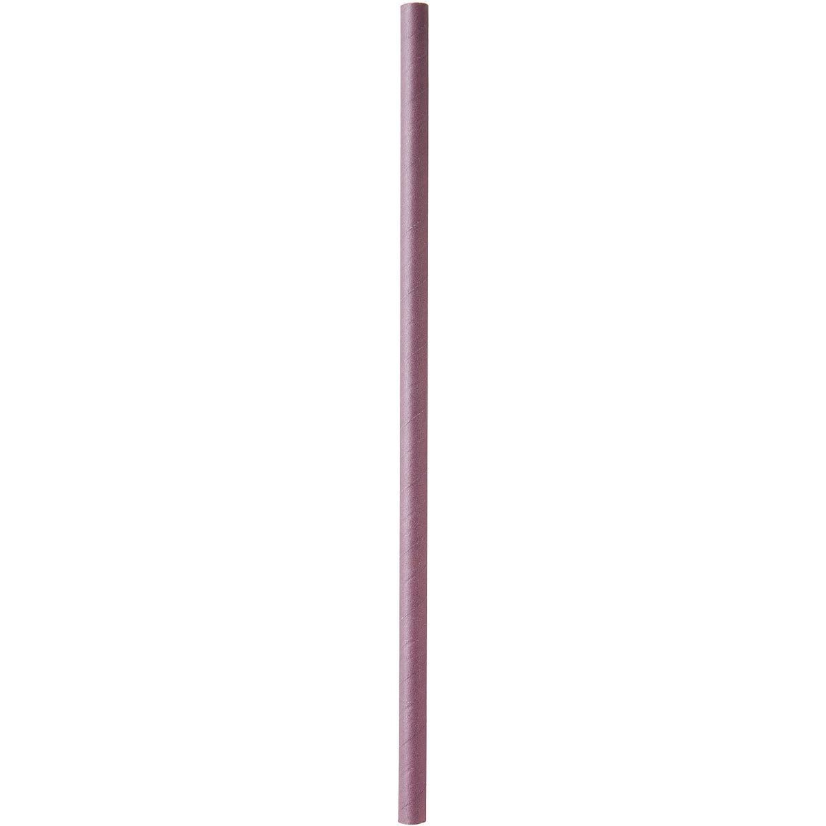 Egyetlen szívószál a Duni GmbH FSC® Papír Plum papírból, 8 mm átmérővel és 230 mm hosszúsággal, függőlegesen fehér háttéren. Csomag 100 darabbal.